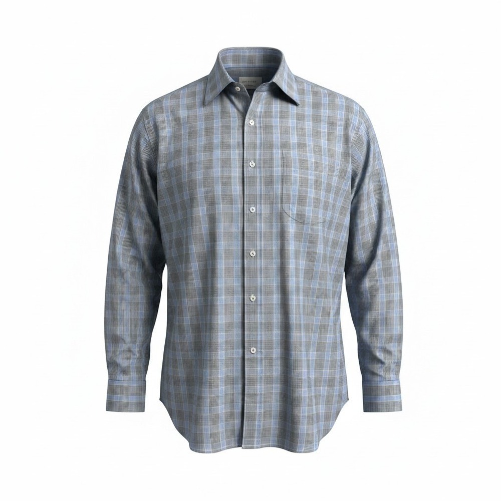 Peter Millar Mens XXL Tall Blue Plaid Houndstooth Cotton Button Down Shirt